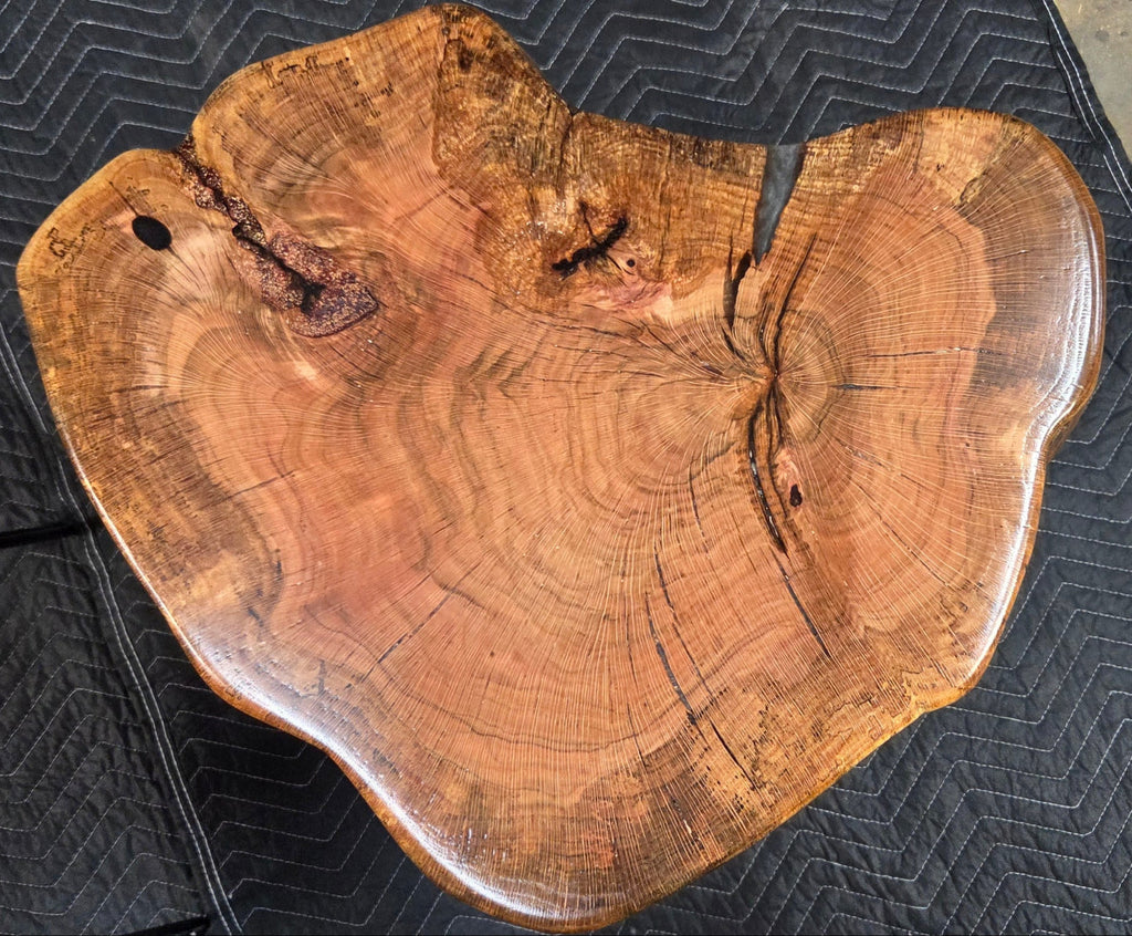 Heart Shaped White Oak end tables with Clear Epoxy fill on black hair pin legs