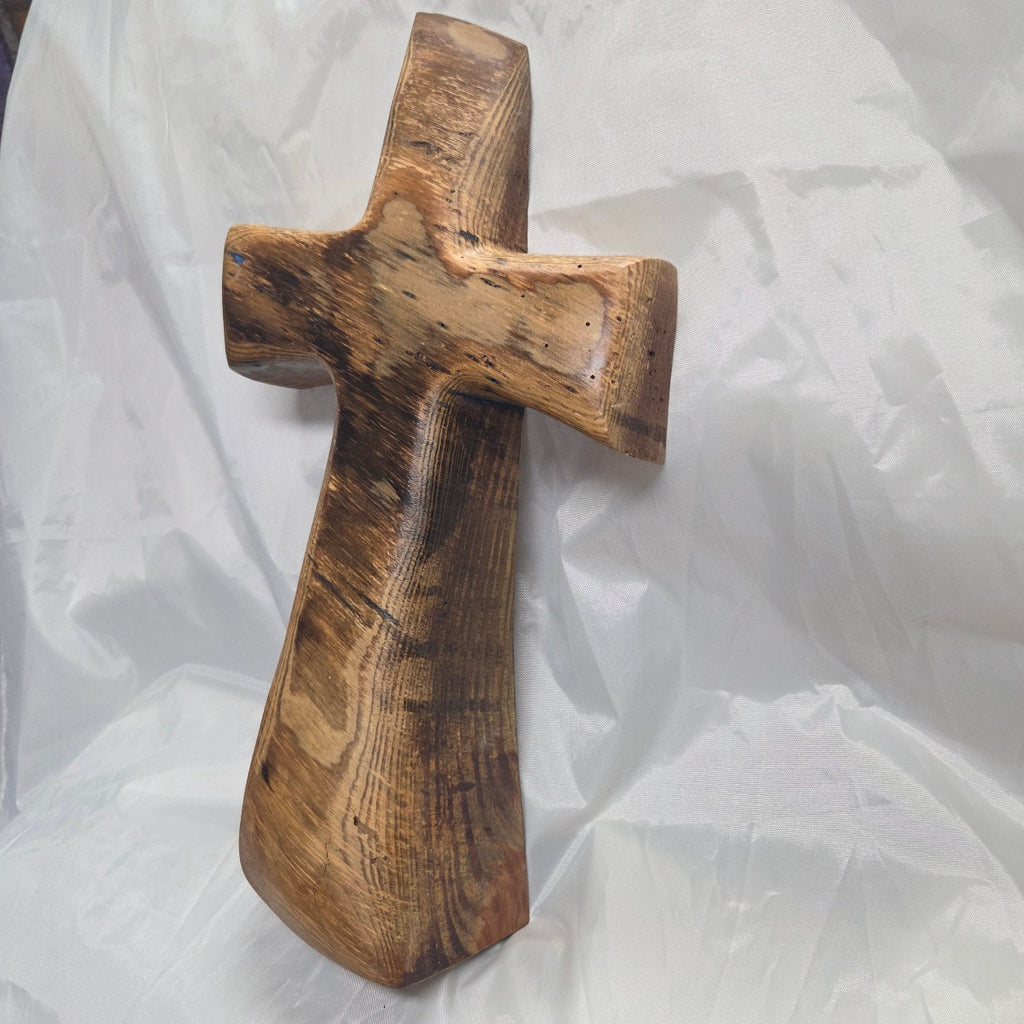 Pecan standing Cross with natural colors, hanging cross wall art