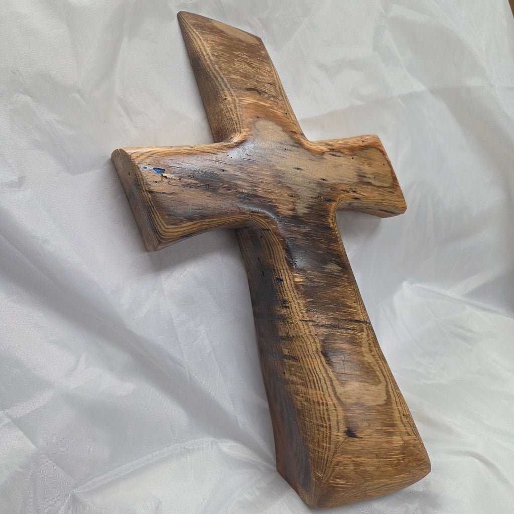 Pecan standing Cross with natural colors, hanging cross wall art