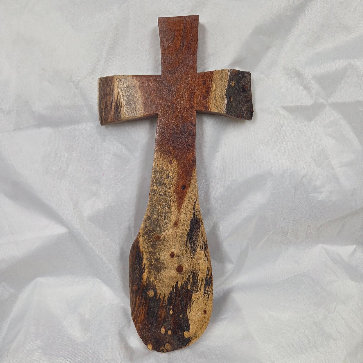 Mesquite Cross with natural colors, hanging cross wall art