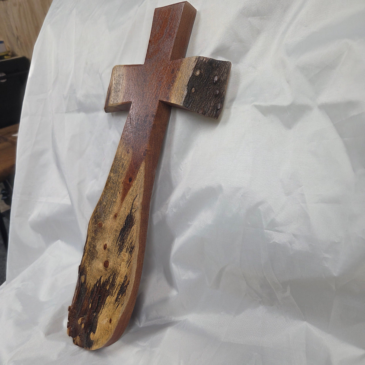 Mesquite Cross with natural colors, hanging cross wall art