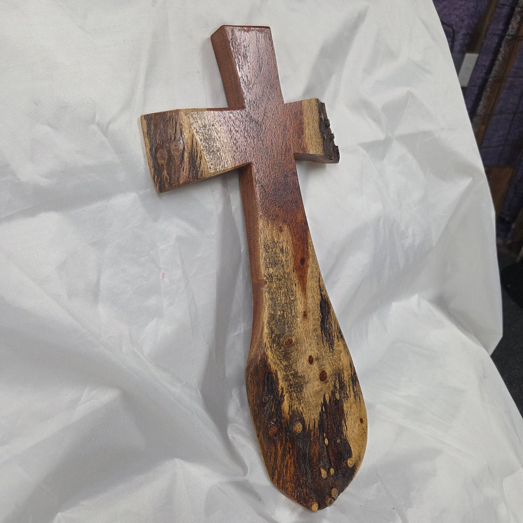 Mesquite Cross with natural colors, hanging cross wall art