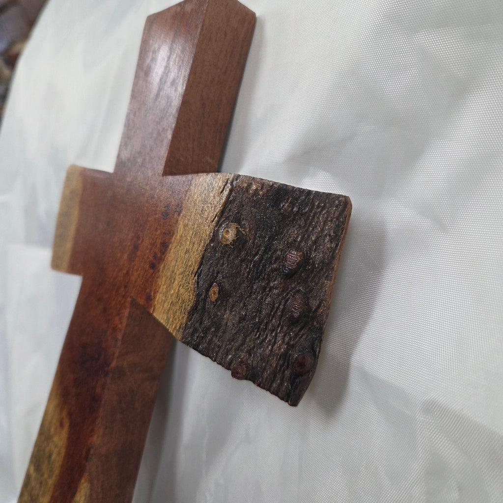 Mesquite Cross with natural colors, hanging cross wall art