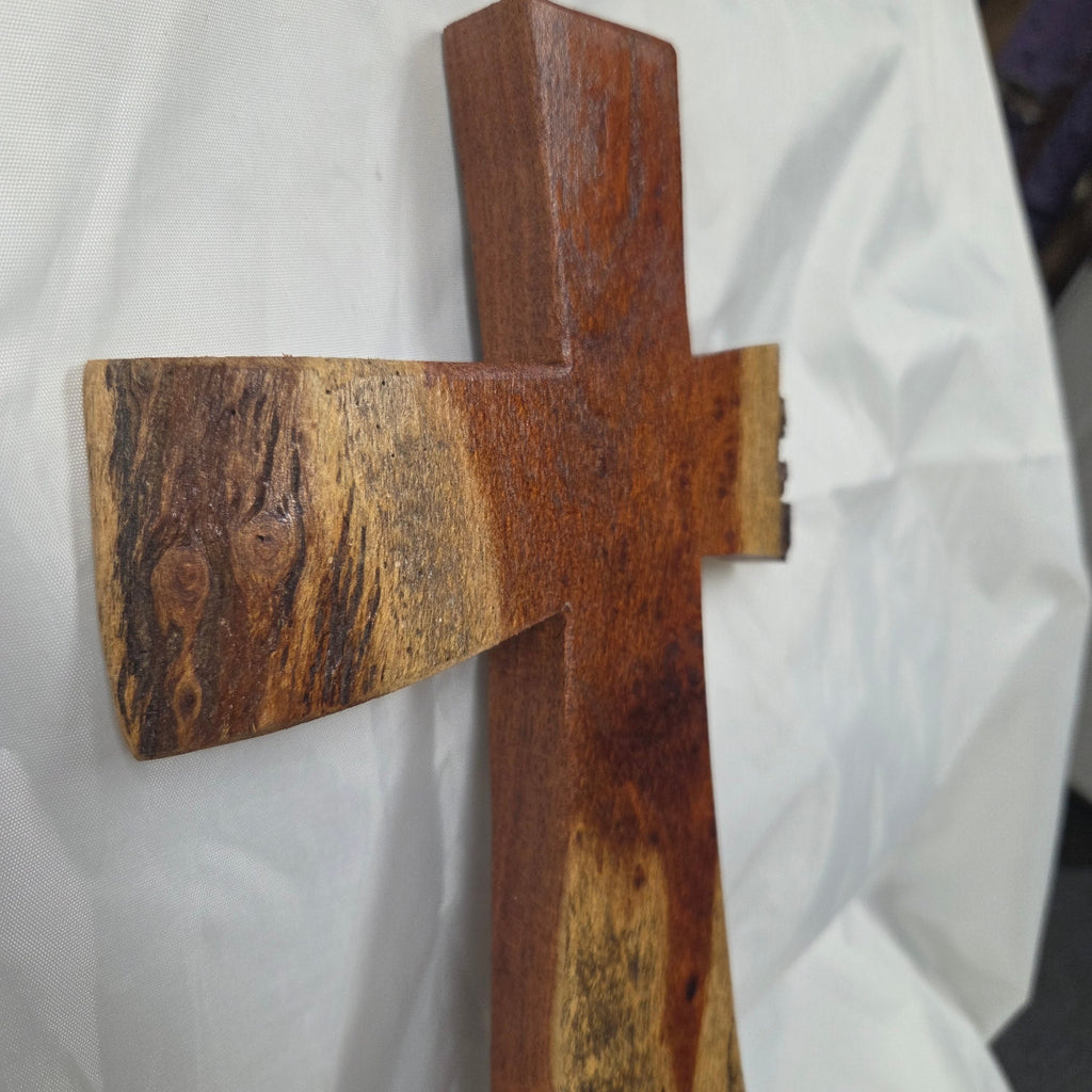 Mesquite Cross with natural colors, hanging cross wall art