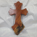 scalloped Mesquite Cross with natural colors, hanging cross wall art