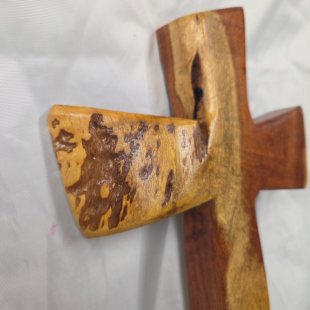 Mesquite Cross with natural colors, hanging cross wall art
