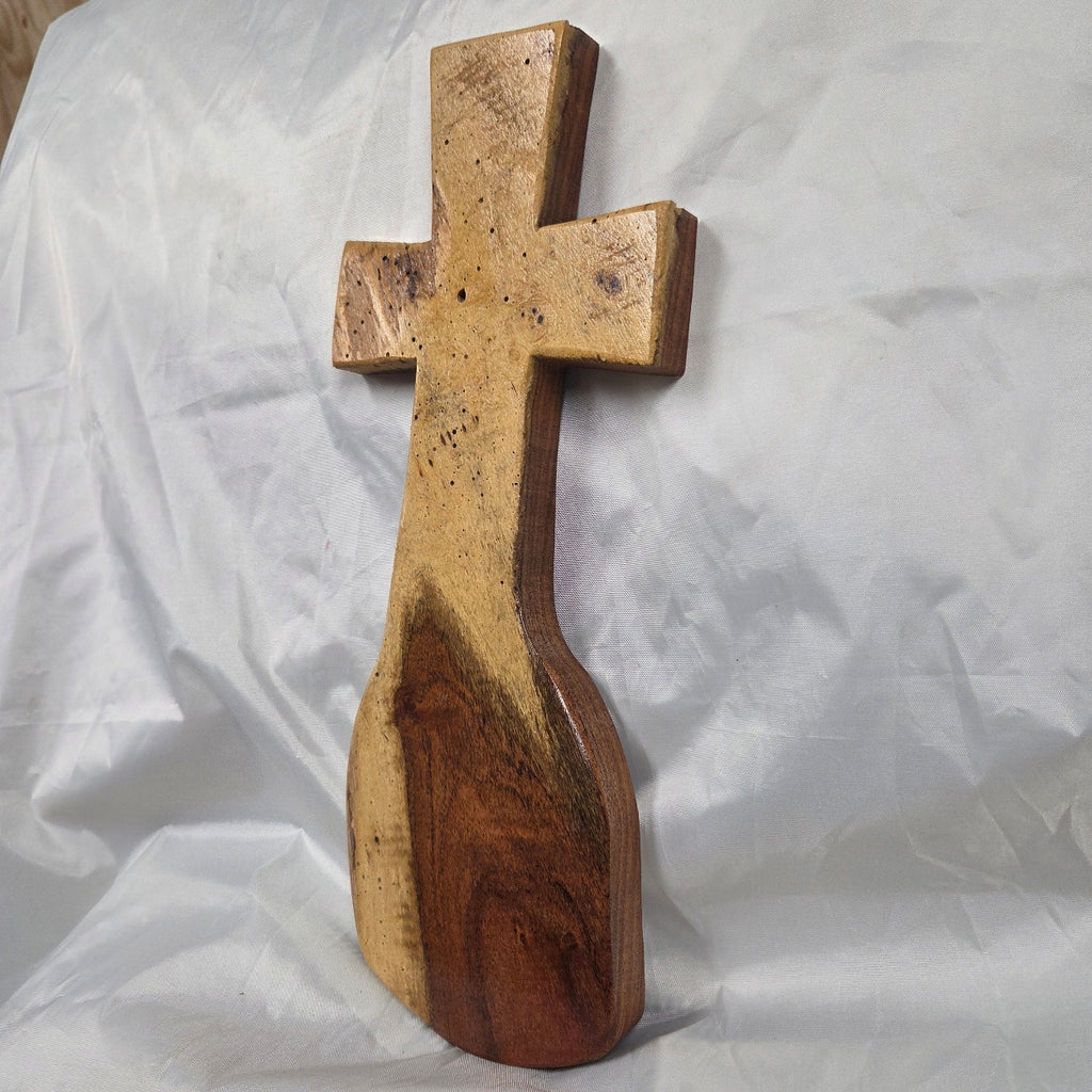 Mesquite Cross with natural colors, hanging cross wall art