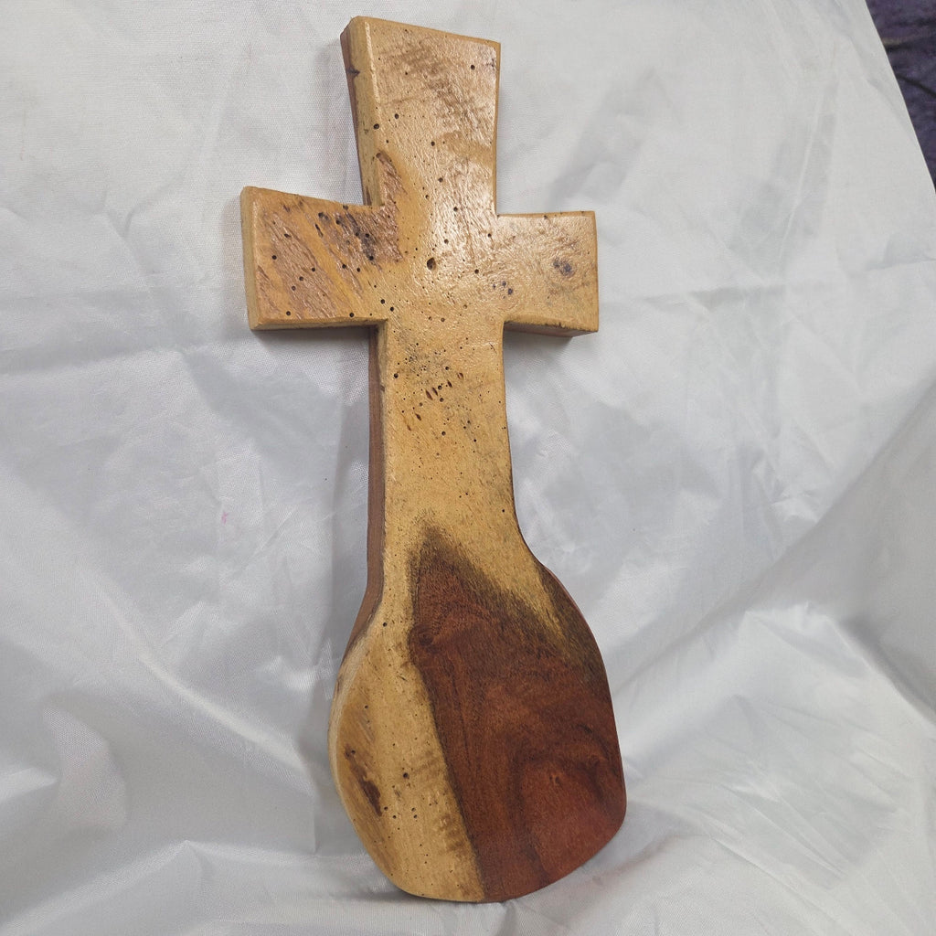 Mesquite Cross with natural colors, hanging cross wall art