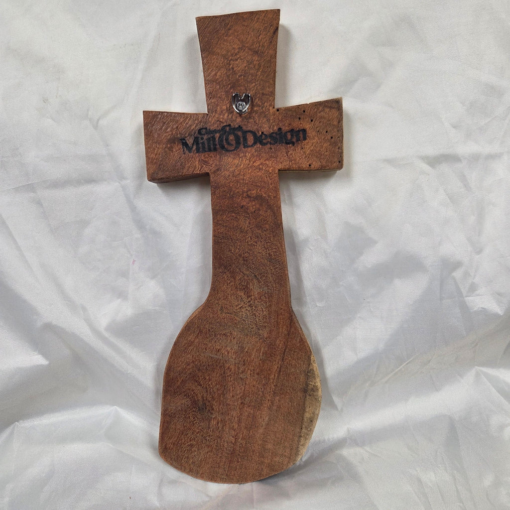 Mesquite Cross with natural colors, hanging cross wall art