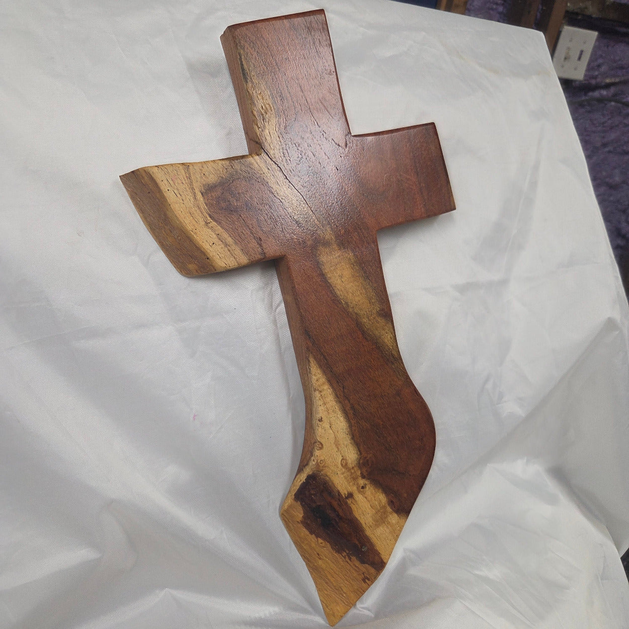 Mesquite Cross with natural colors, hanging cross wall art
