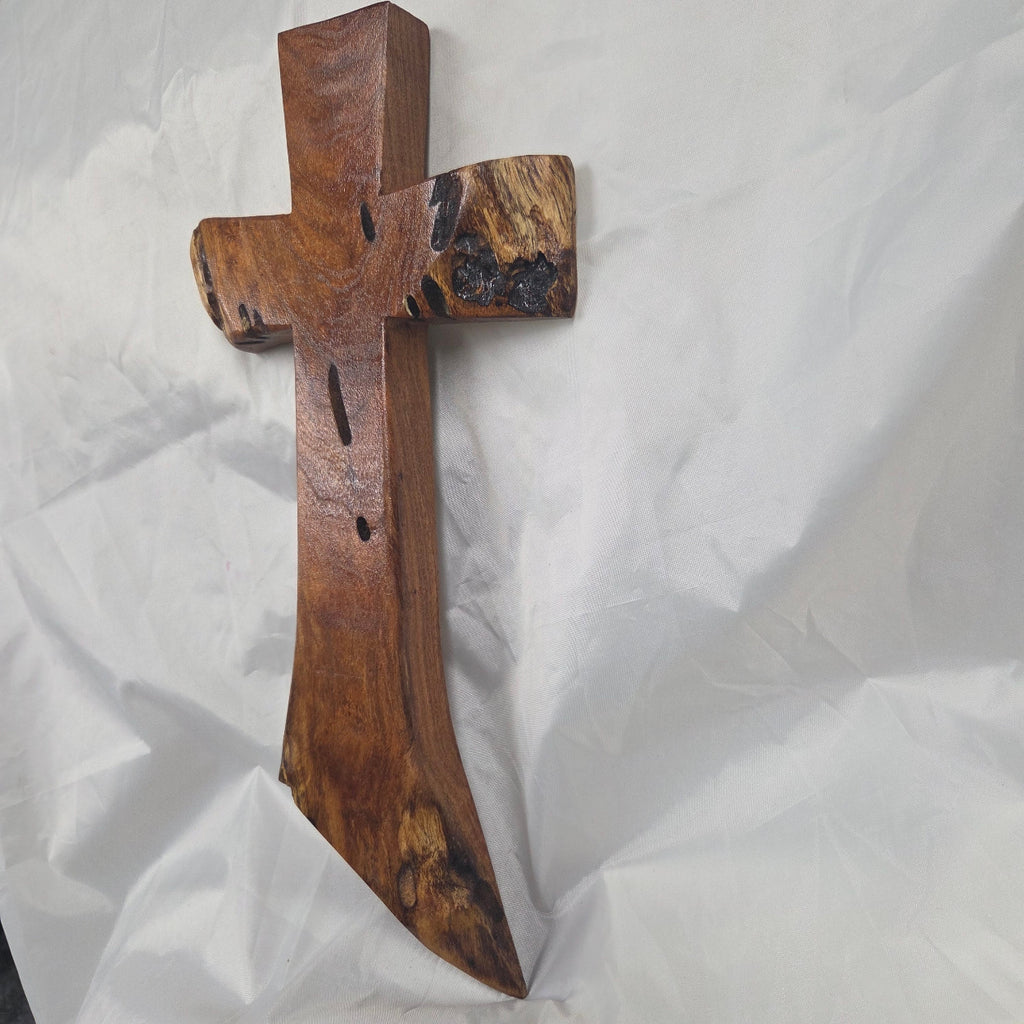 Mesquite Cross with natural colors, hanging cross wall art