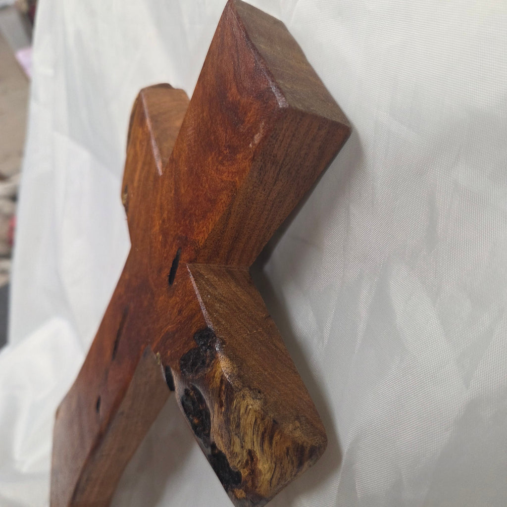Mesquite Cross with natural colors, hanging cross wall art