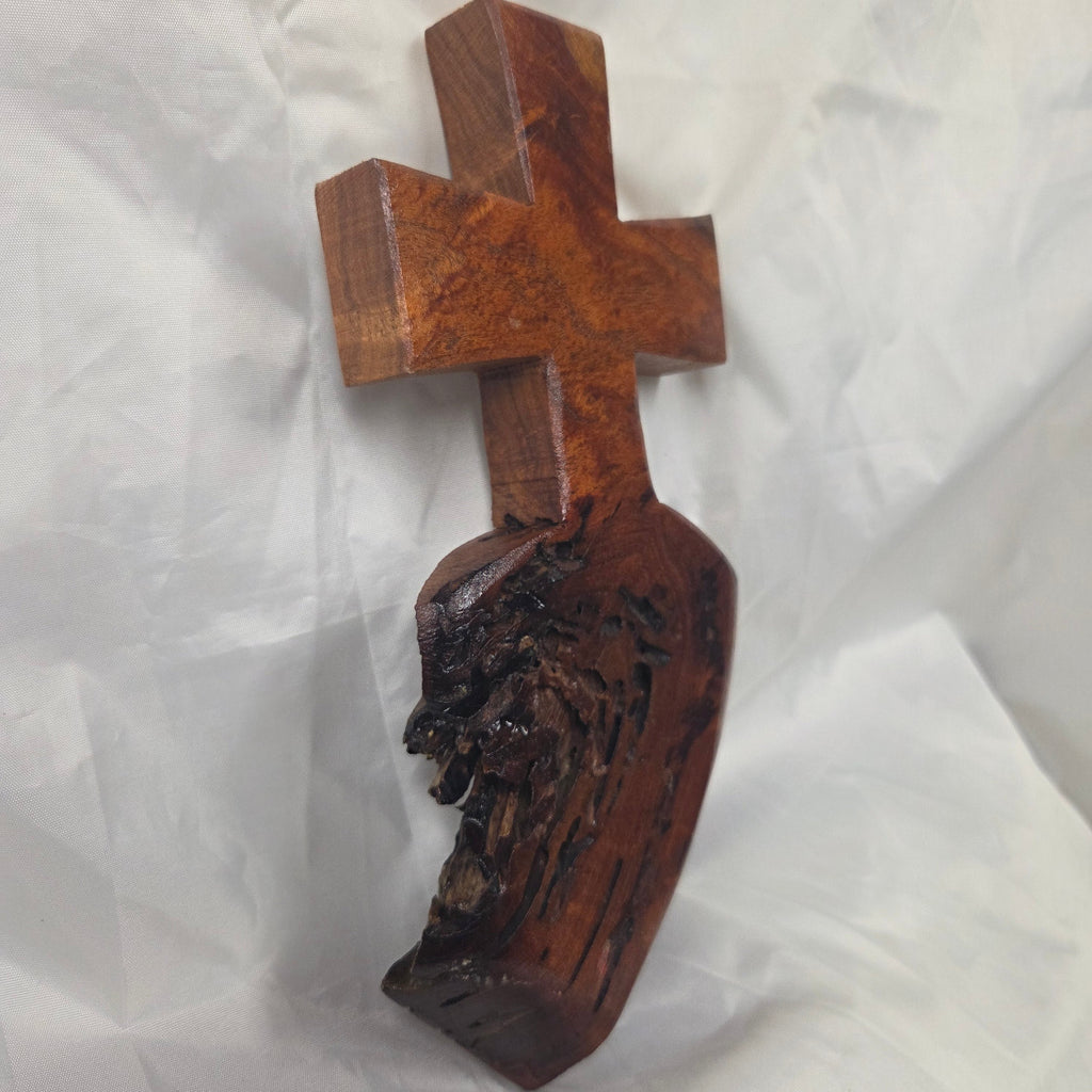 Mesquite Cross with natural colors, hanging cross wall art