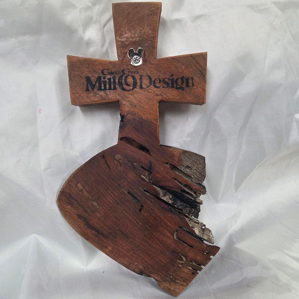Mesquite Cross with natural colors, hanging cross wall art