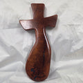 Mesquite Cross with natural colors, hanging cross wall art with blue epoxy inlay