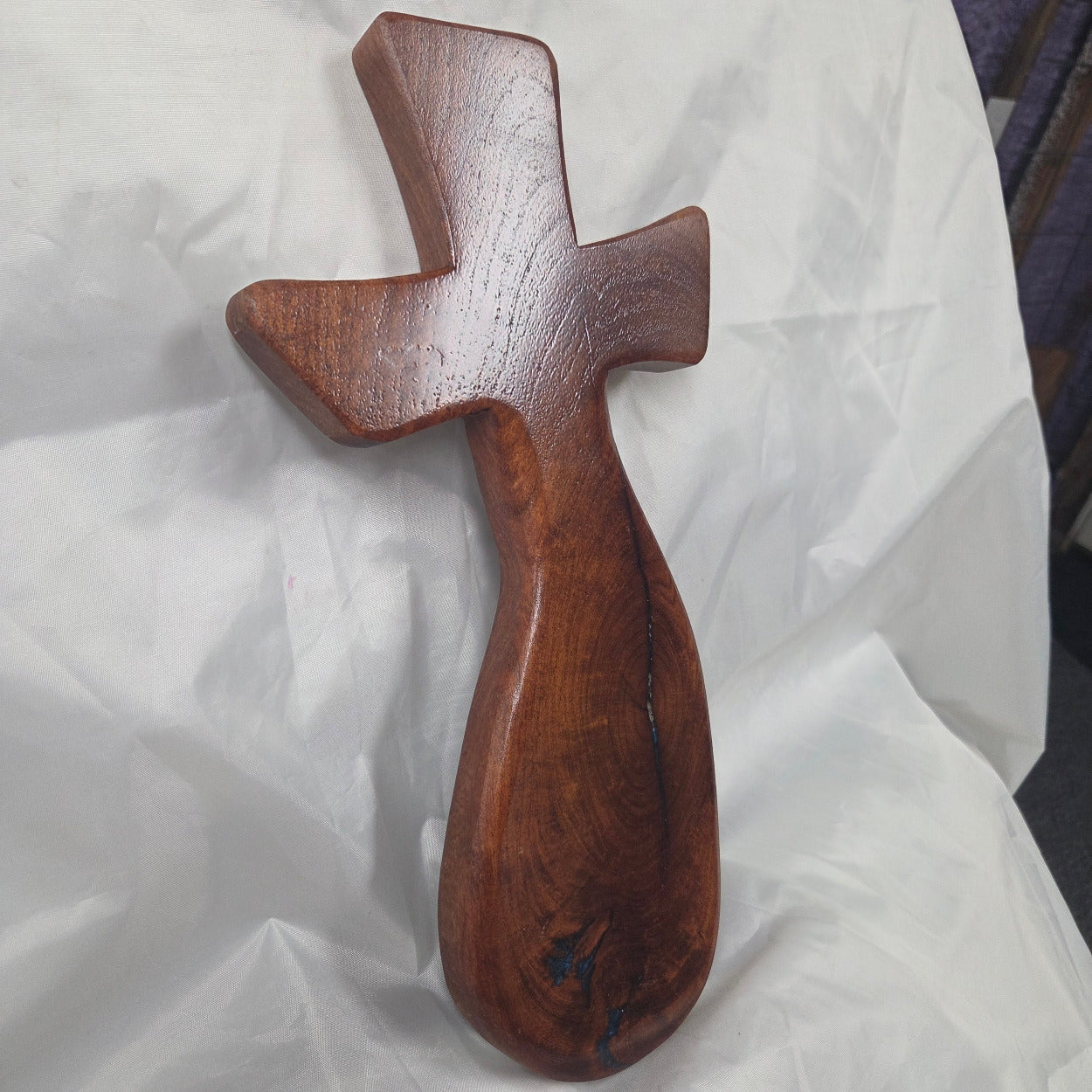 Mesquite Cross with natural colors, hanging cross wall art with blue epoxy inlay
