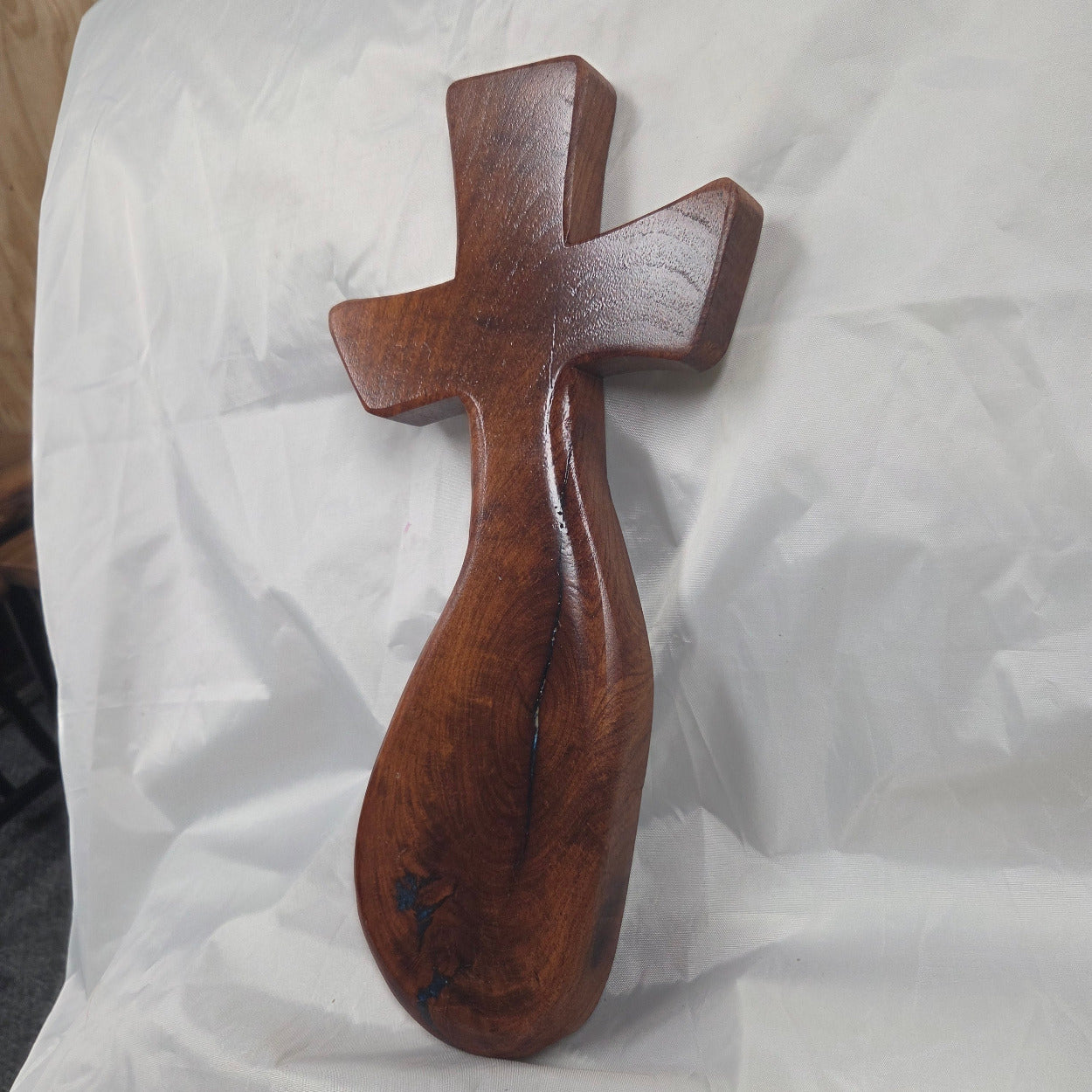 Mesquite Cross with natural colors, hanging cross wall art with blue epoxy inlay