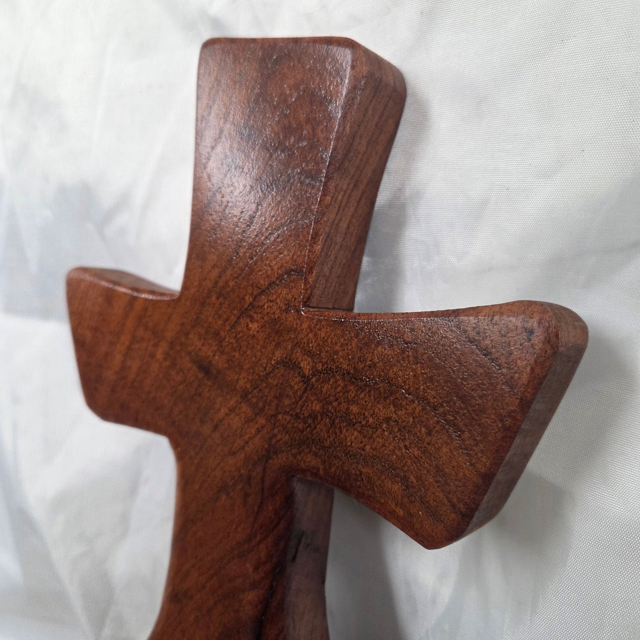 Mesquite Cross with natural colors, hanging cross wall art with blue epoxy inlay