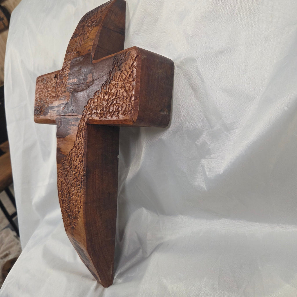 Large Hand carved oak cross, hanging cross wall art