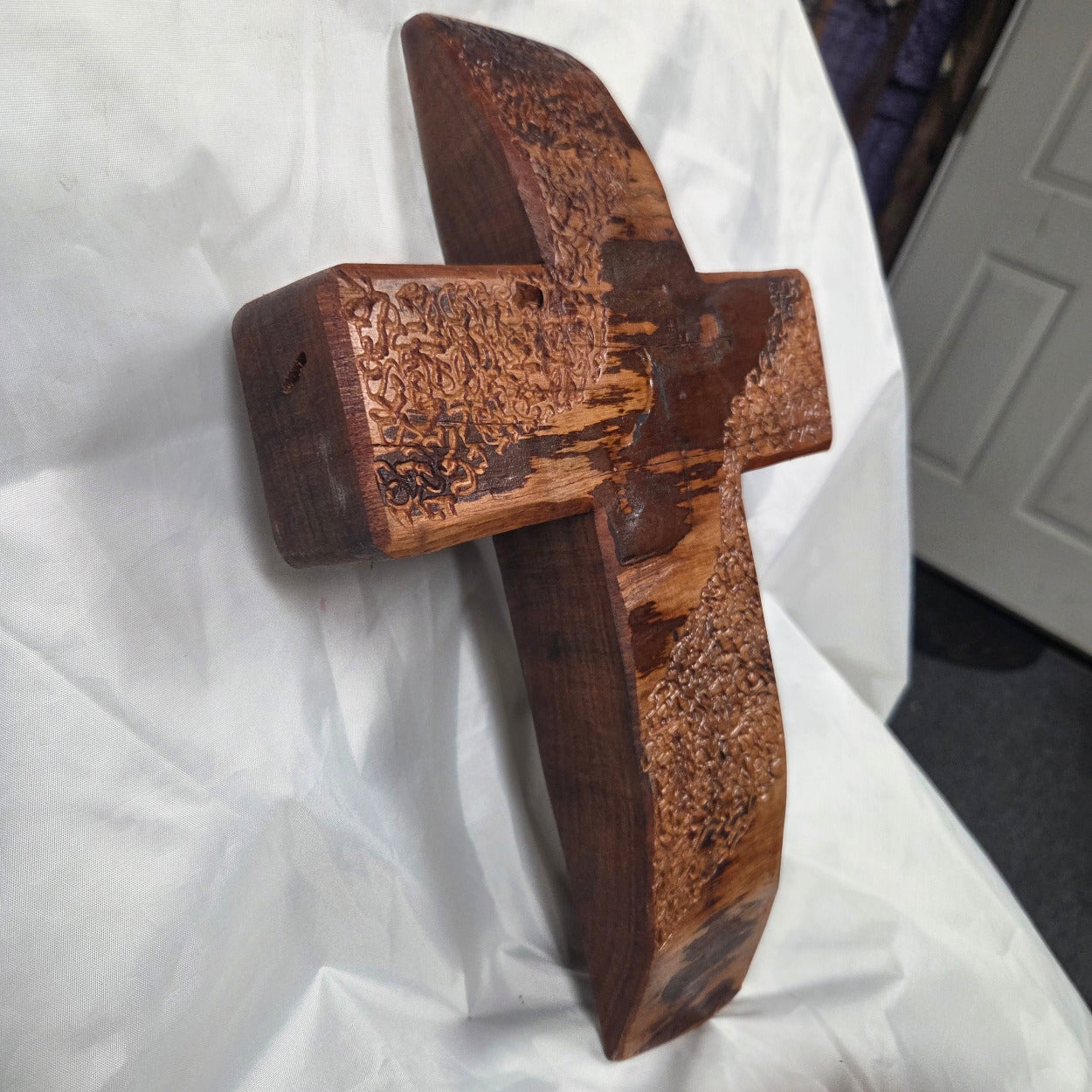 Large Hand carved oak cross, hanging cross wall art