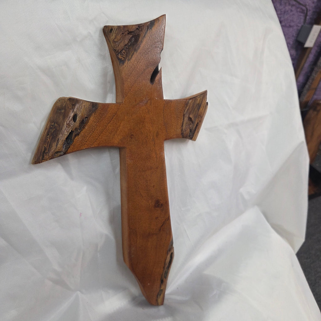 Mesquite Cross with natural colors, hanging cross wall art