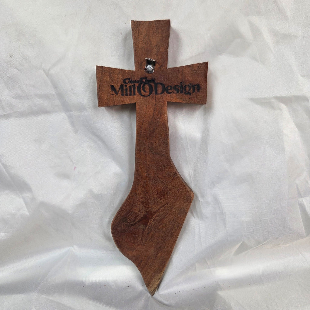Mesquite Cross with natural colors, hanging cross wall art