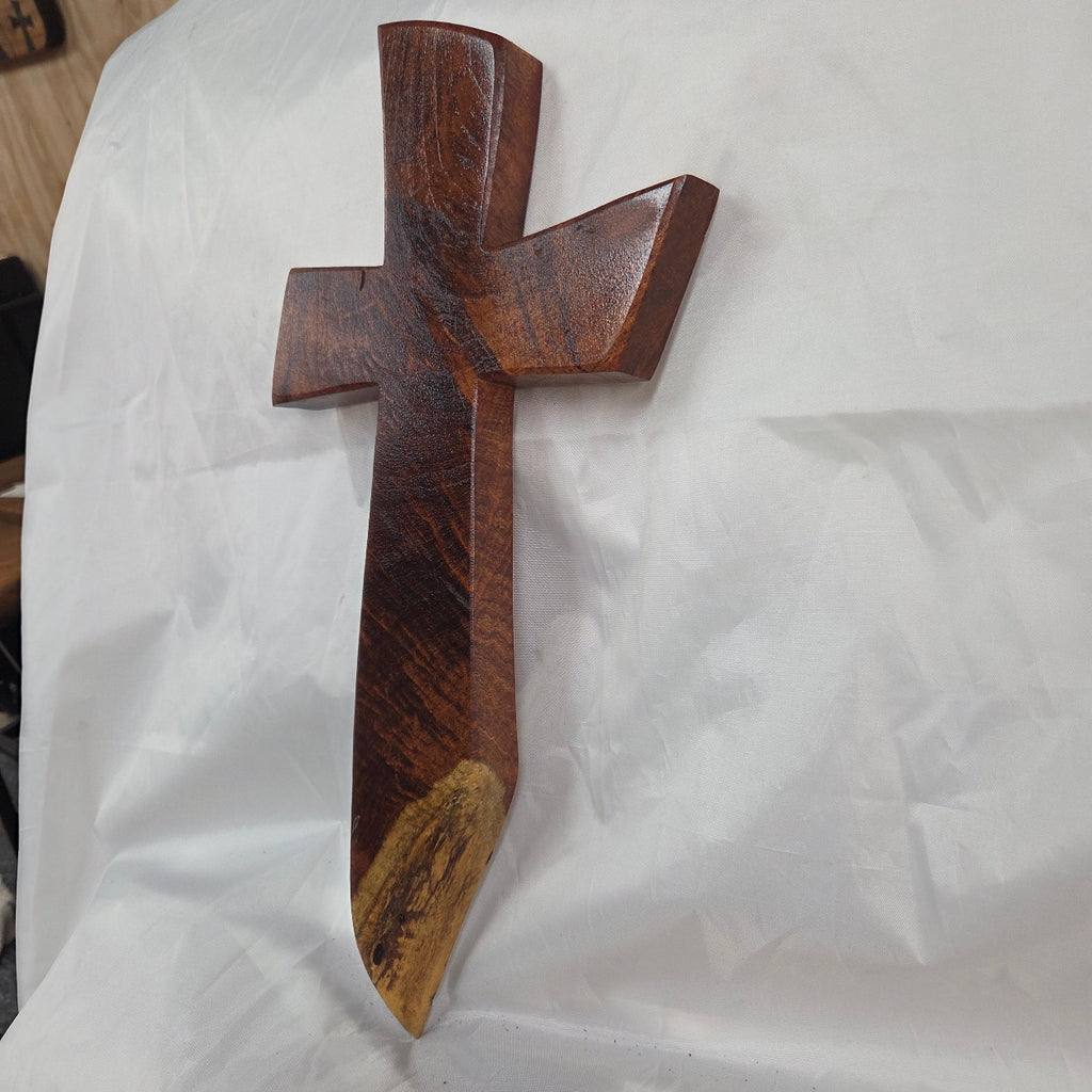 Mesquite Cross with natural colors, hanging cross wall art