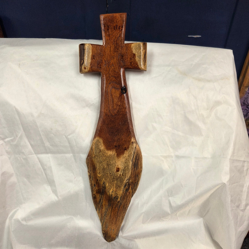 Mesquite Cross with natural colors, hanging cross wall art