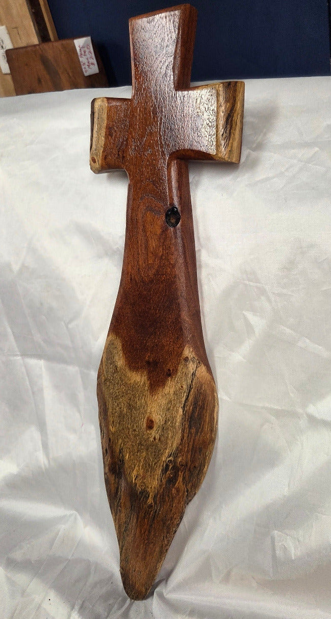 Mesquite Cross with natural colors, hanging cross wall art