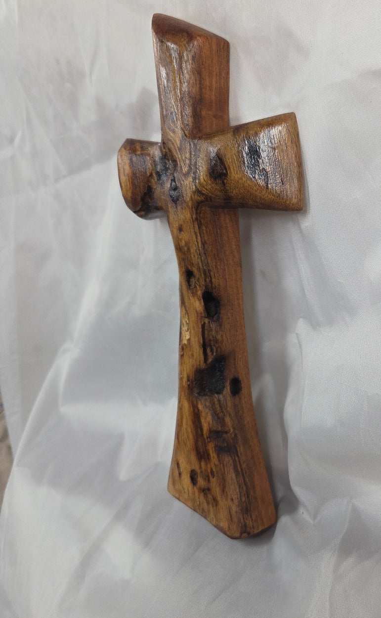 Mesquite Cross with natural colors, hanging cross wall art