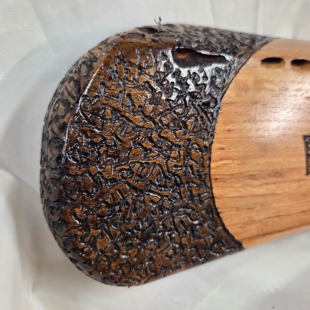 Pecan Wall sign with three hand carved crosses and carved sides. natural edges