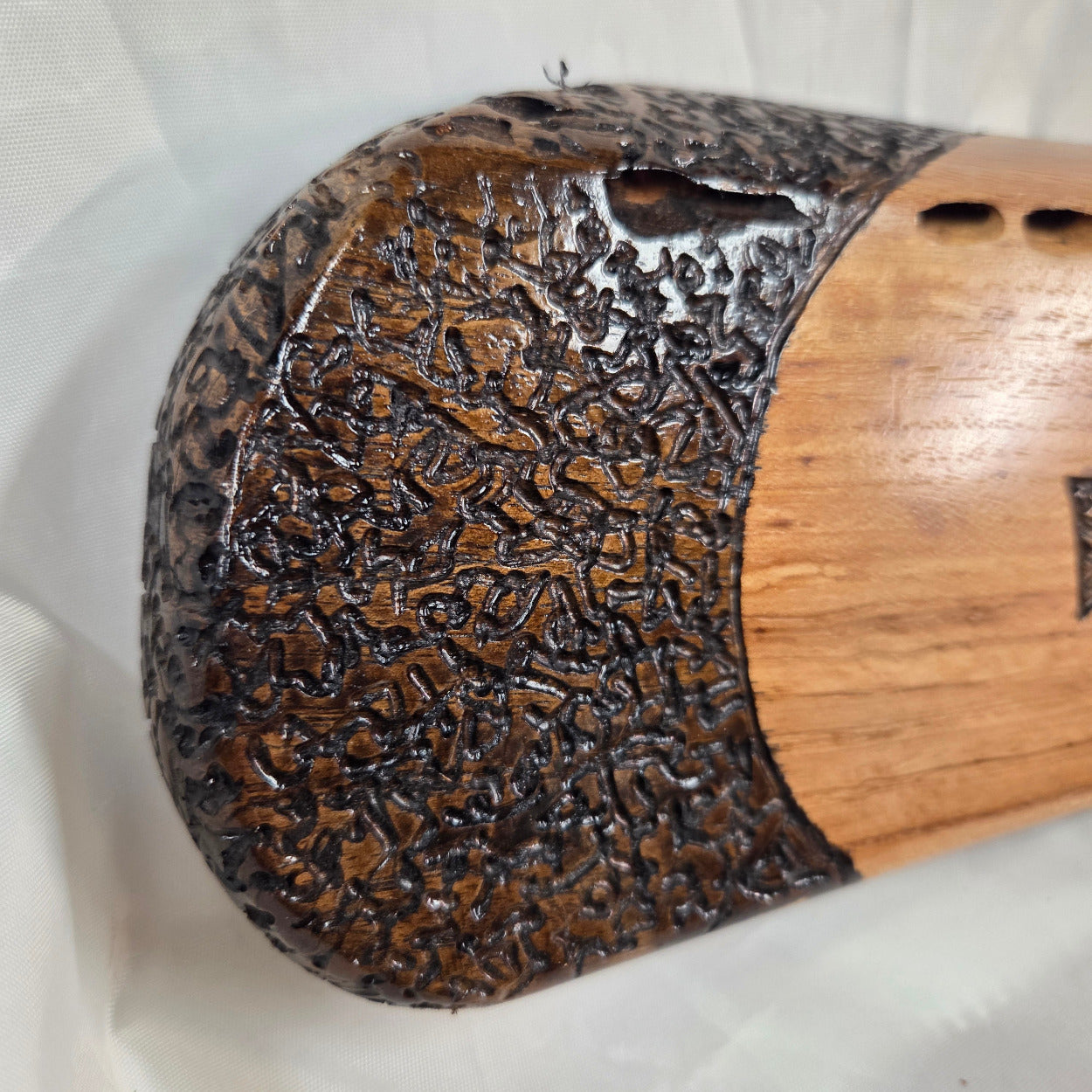 Pecan Wall sign with three hand carved crosses and carved sides. natural edges