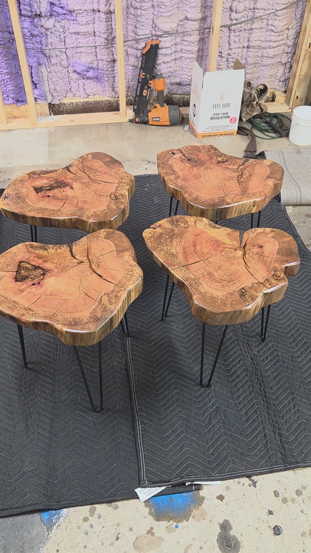 Heart Shaped White Oak end tables with Clear Epoxy fill on black hair pin legs