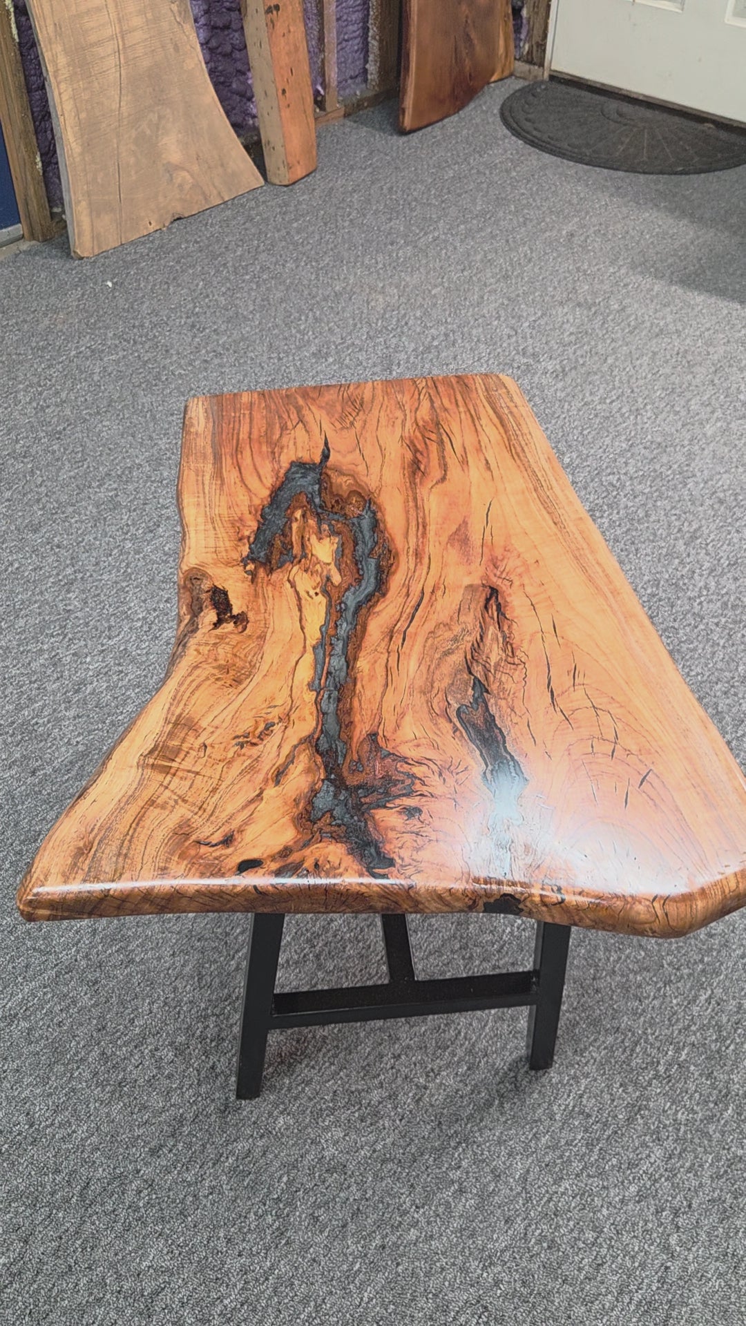 Hardwood Live Edge Coffee Table with Metalic Grey Epoxy fill